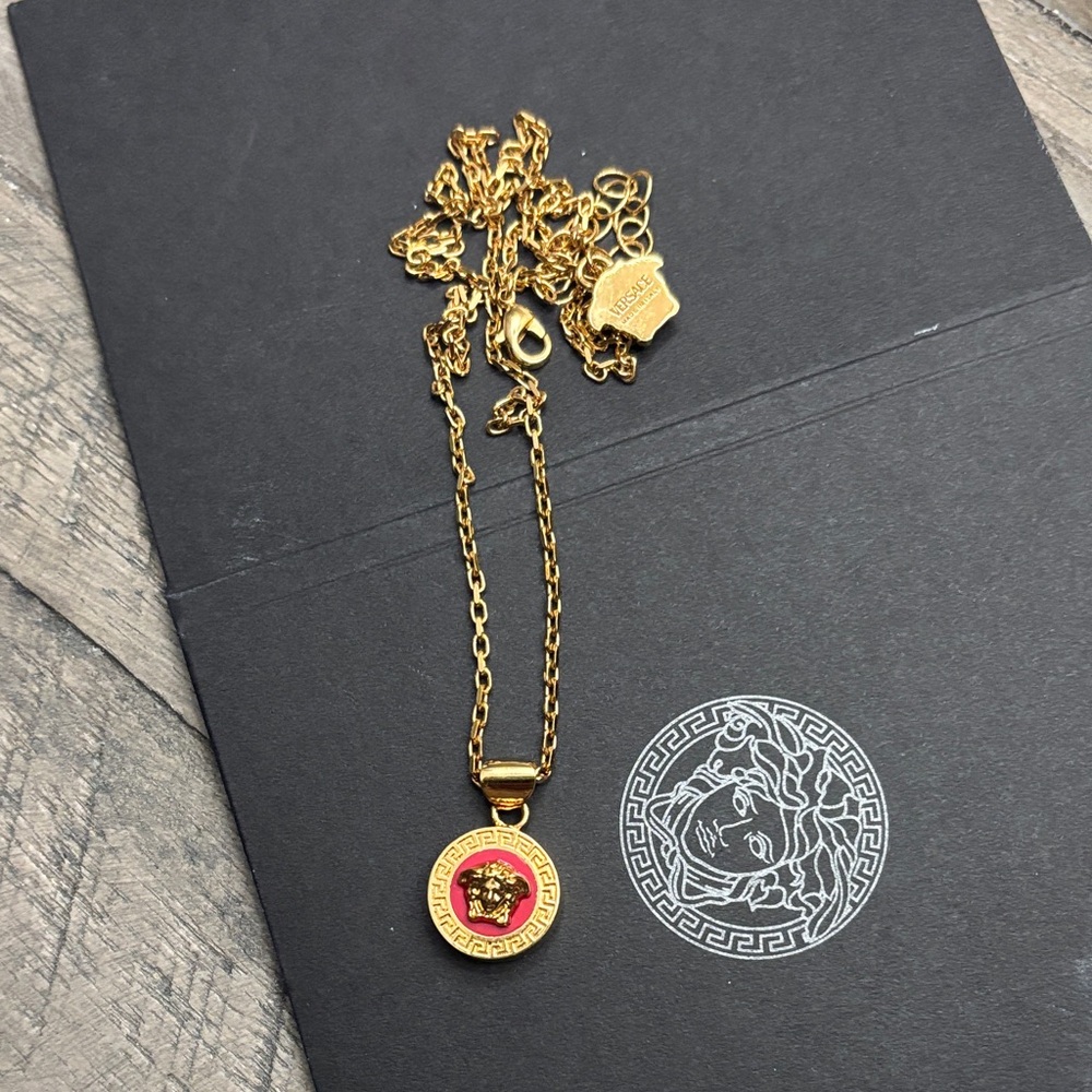 Versace Gold Necklace with Red Medusa Pendant